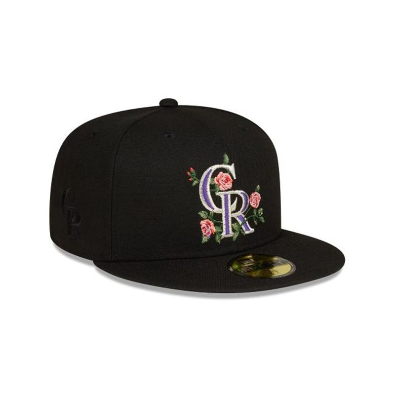 MLB Colorado Rockies Bloom 59Fifty Fitted (DCU5527) - Black New Era Caps